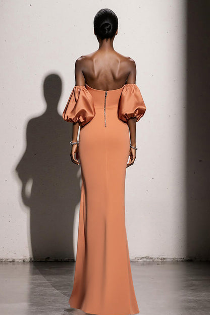 Orange Strapless Mermaid Long Evening Dress