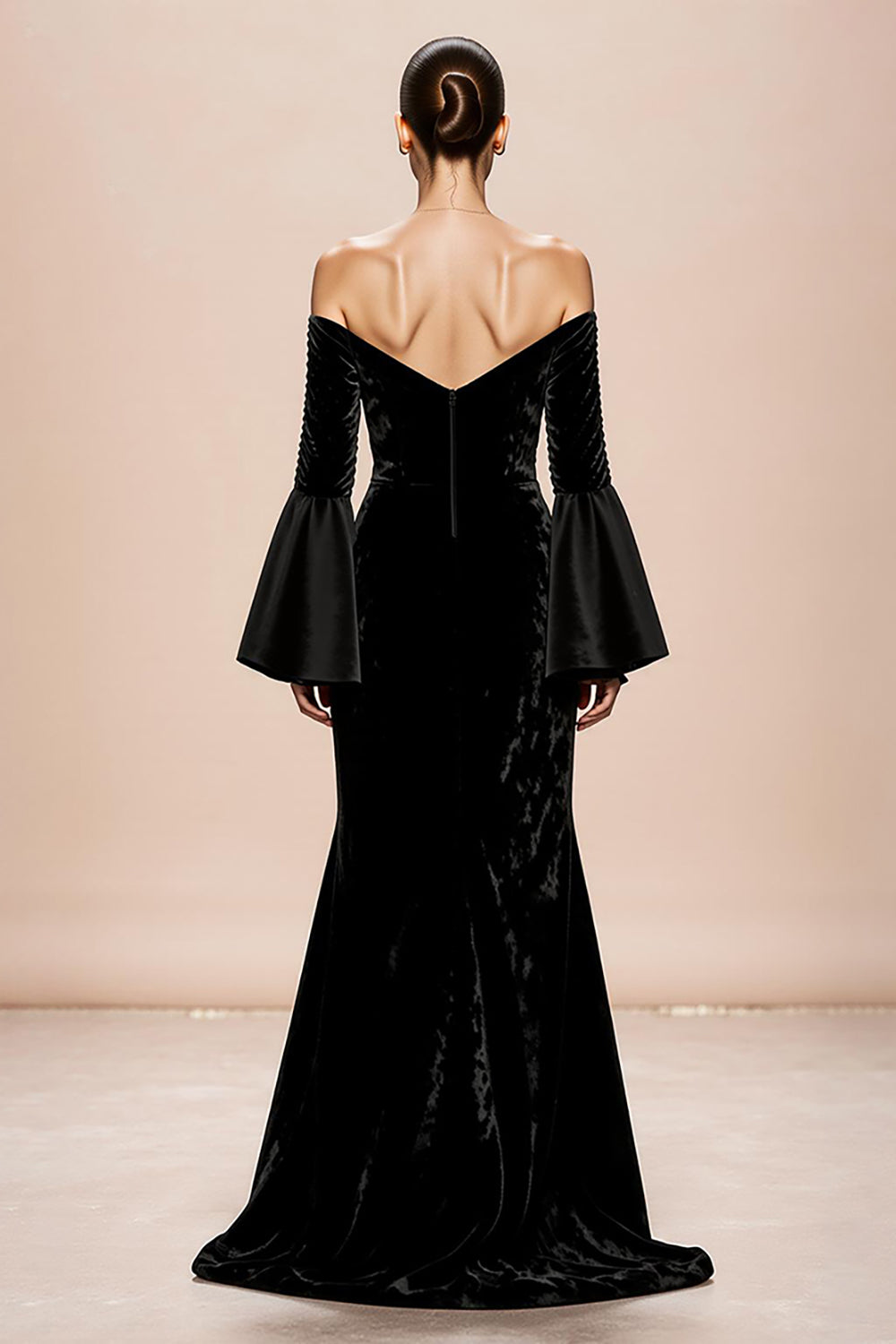 Black Mermaid Off the Shoulder Velvet Evening Dress With Slit