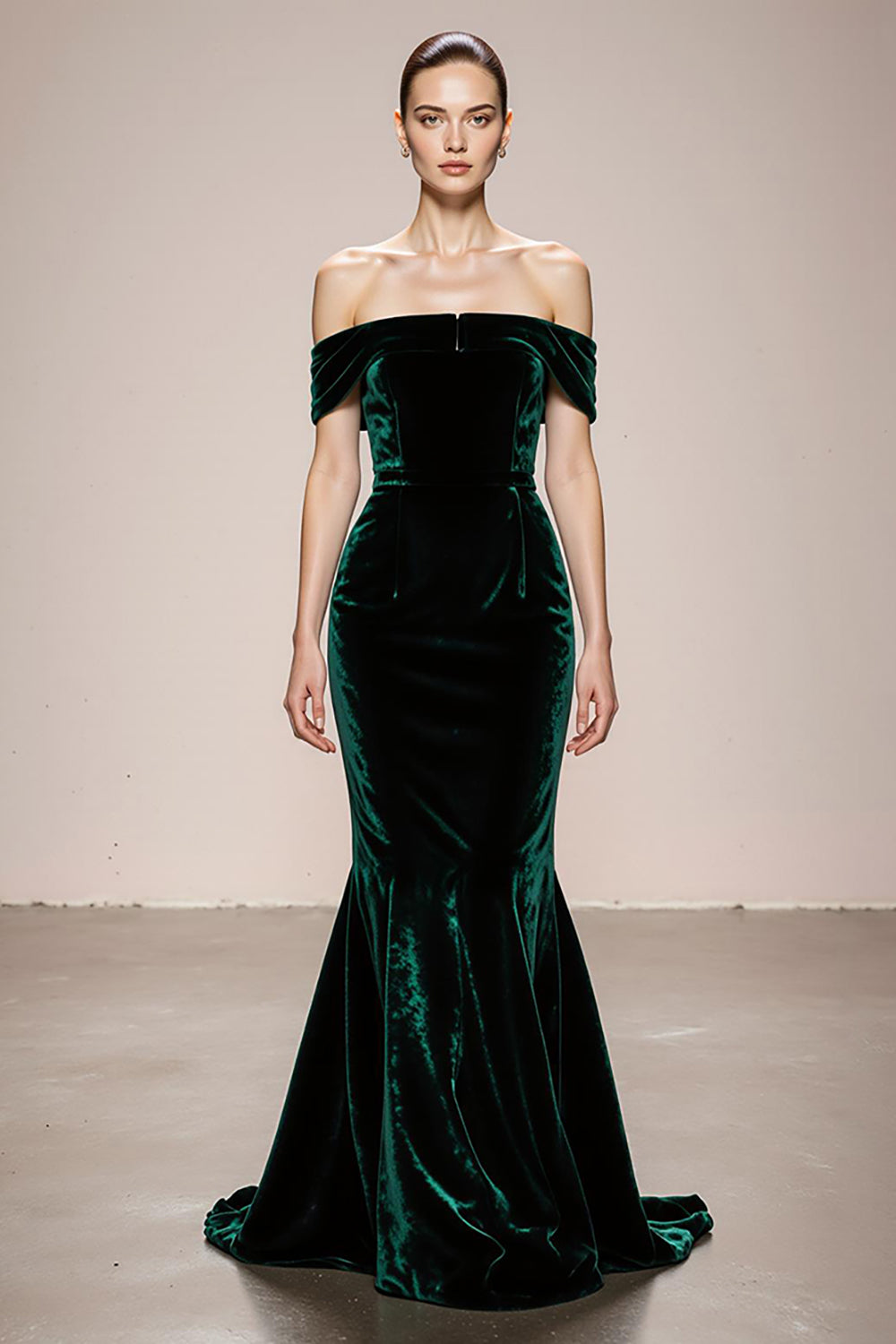 Dark Green Off the Shoulder Mermaid Velvet Evening Dress