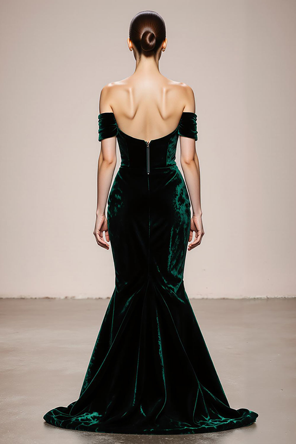 Dark Green Off the Shoulder Mermaid Velvet Evening Dress