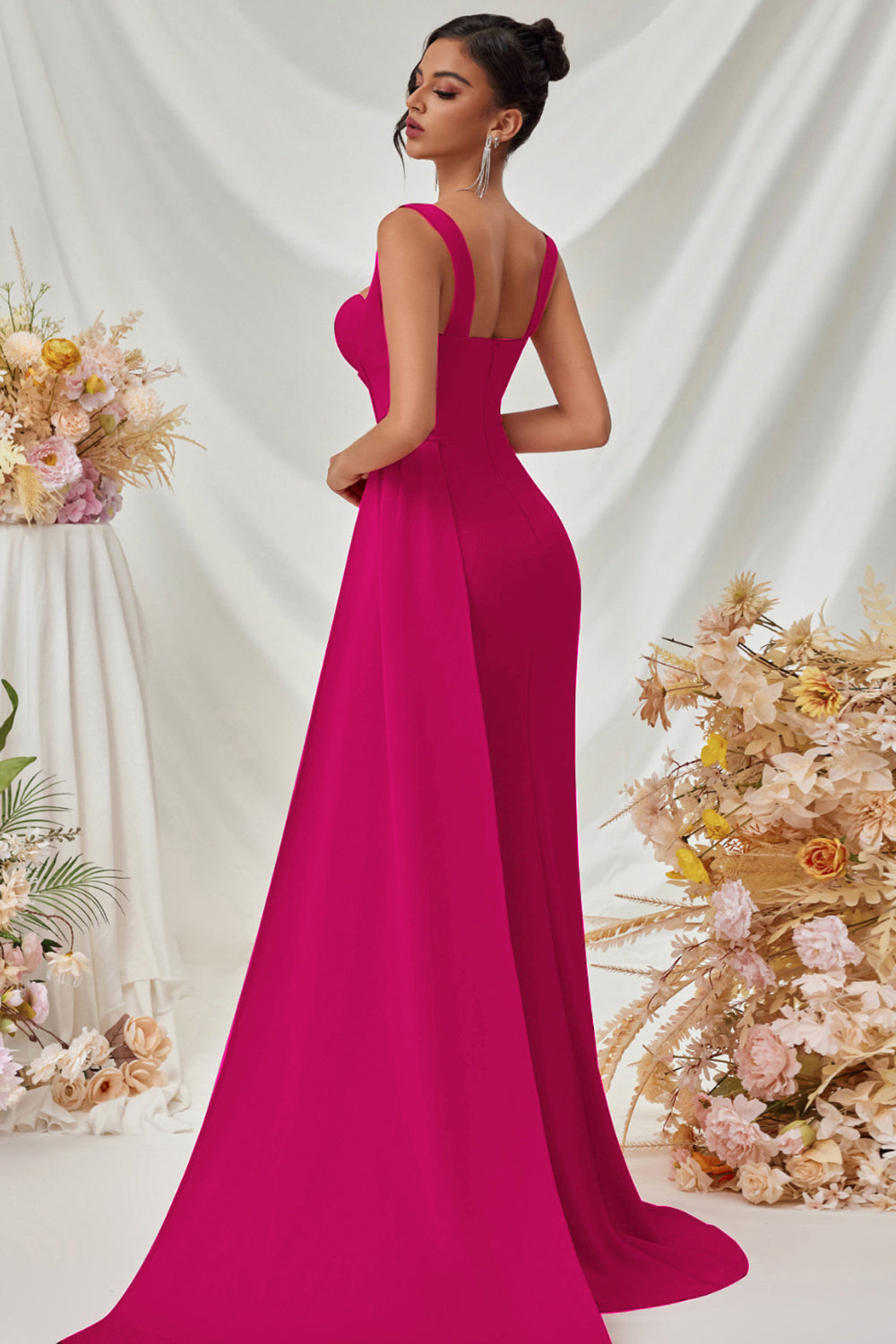 Maxi Thick Straps Mermaid Black Prom Dress with Slit