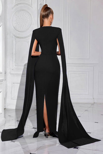 Black Sheath Long Prom Dress with Cape