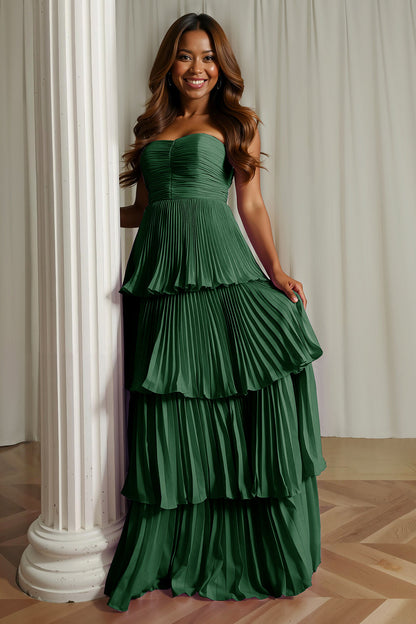 A-Line Strapless Blush Pink Pleated Tiered Bridesmaid Dress