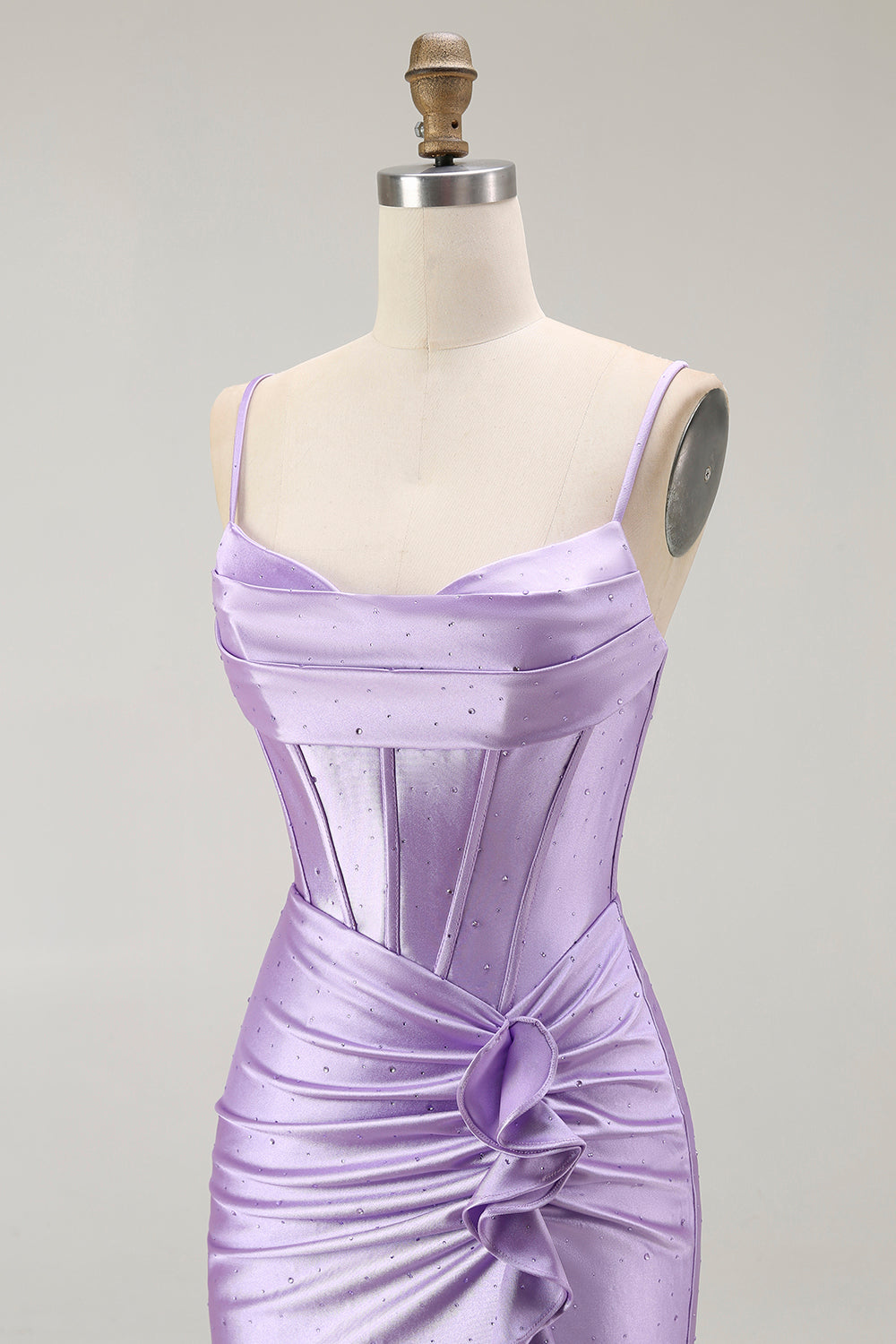 Purple Mermaid Corset Ruched Long Prom Dress with Ruffled Slit