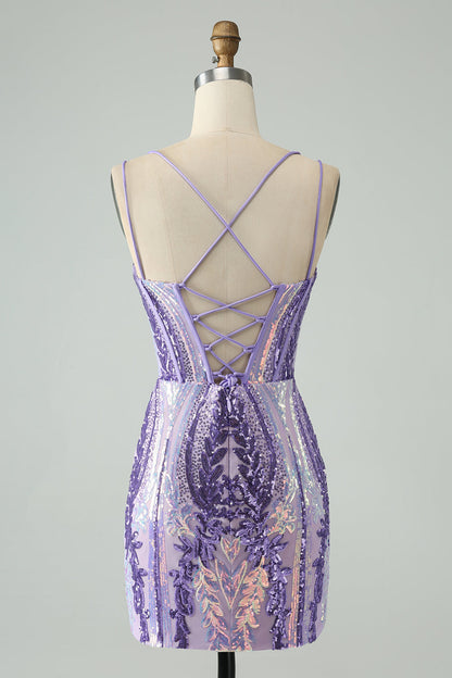 Green Corset Spaghetti Straps Homecoming Dress With Sequins