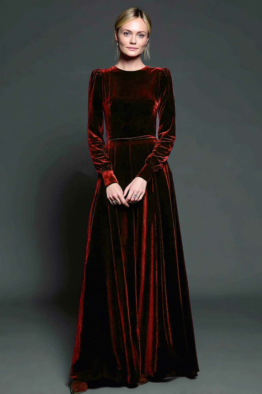 Dark Green A-Line Velvet Long Formal Dress With Long Sleeves