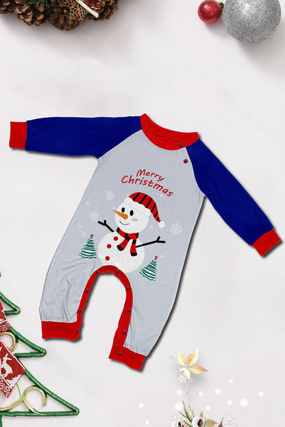 Grey Blue Snowman Print Christmas Family Matching Pajamas