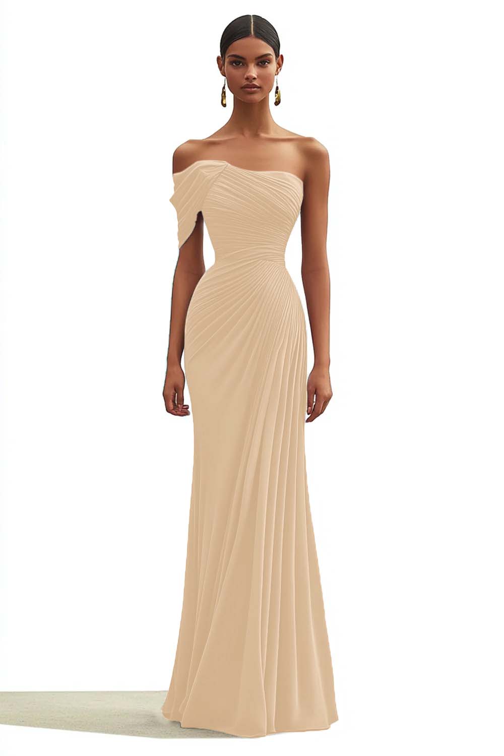 One Shoulder Mermaid Pleated Dark Green Long Formal Dress