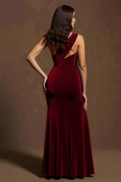 Dark Green One Shoulder Mermaid Holiday Party Dress With Slit