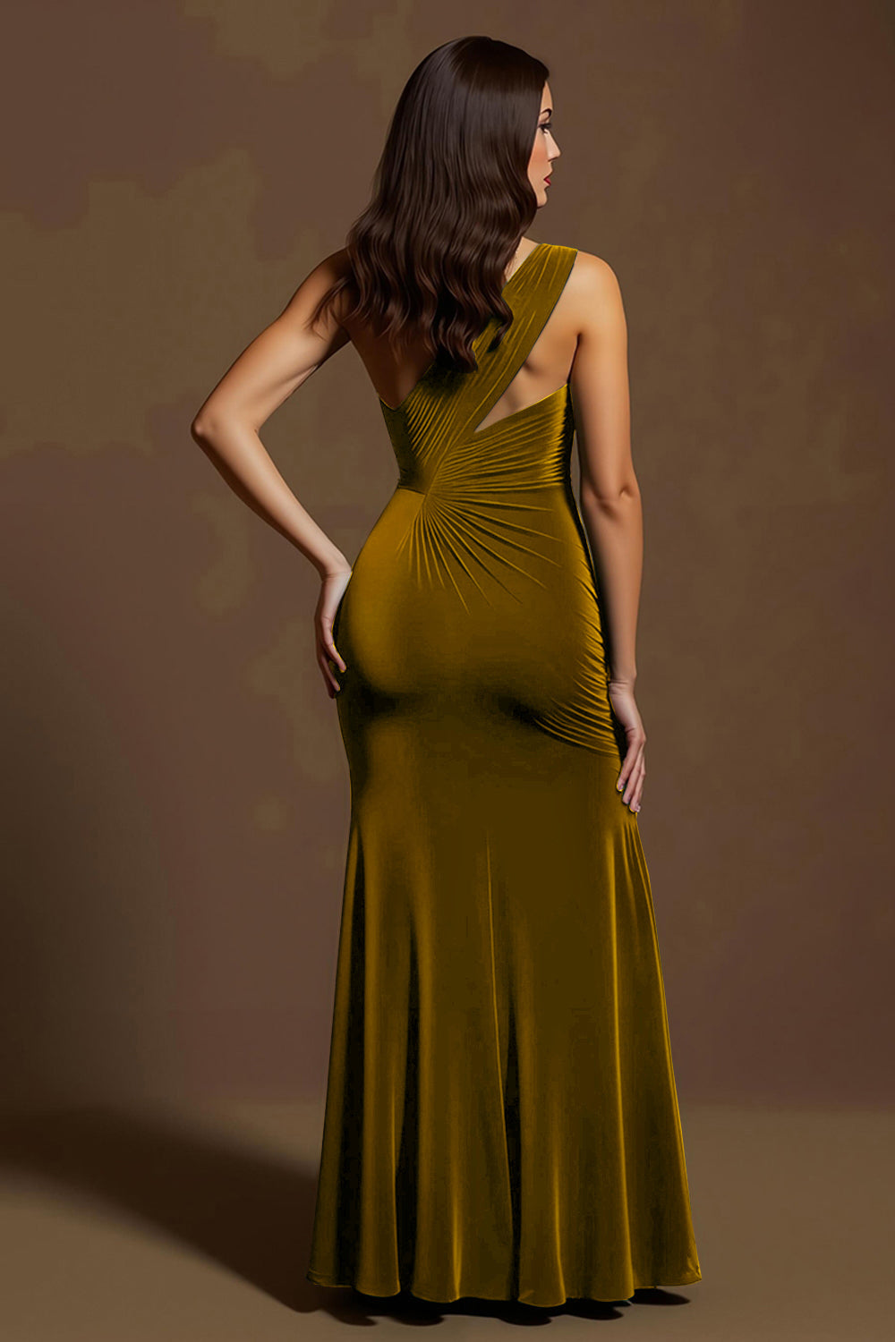 Dark Green One Shoulder Mermaid Holiday Party Dress With Slit